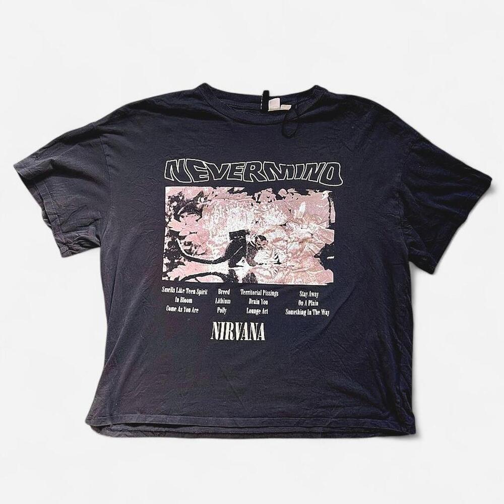 Nirvana Nevermind Black Band T-Shirt Album Graphic Tracklist Grunge - L